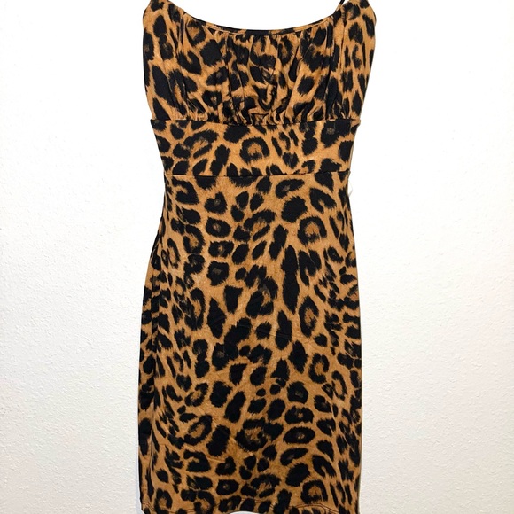 Cheetah Print, Black and Tan Mini Dress - Picture 1 of 3